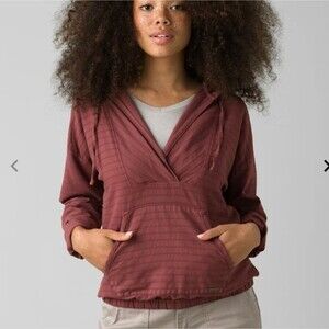 Prana Farin cotton Pullover lightweight hoodie in faded red NWT